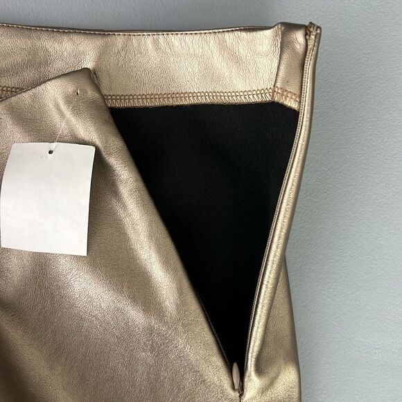 078 New BCBGeneration Straight Leg Metallic Gold Faux Leather Women's Pants - Picture 6 of 11